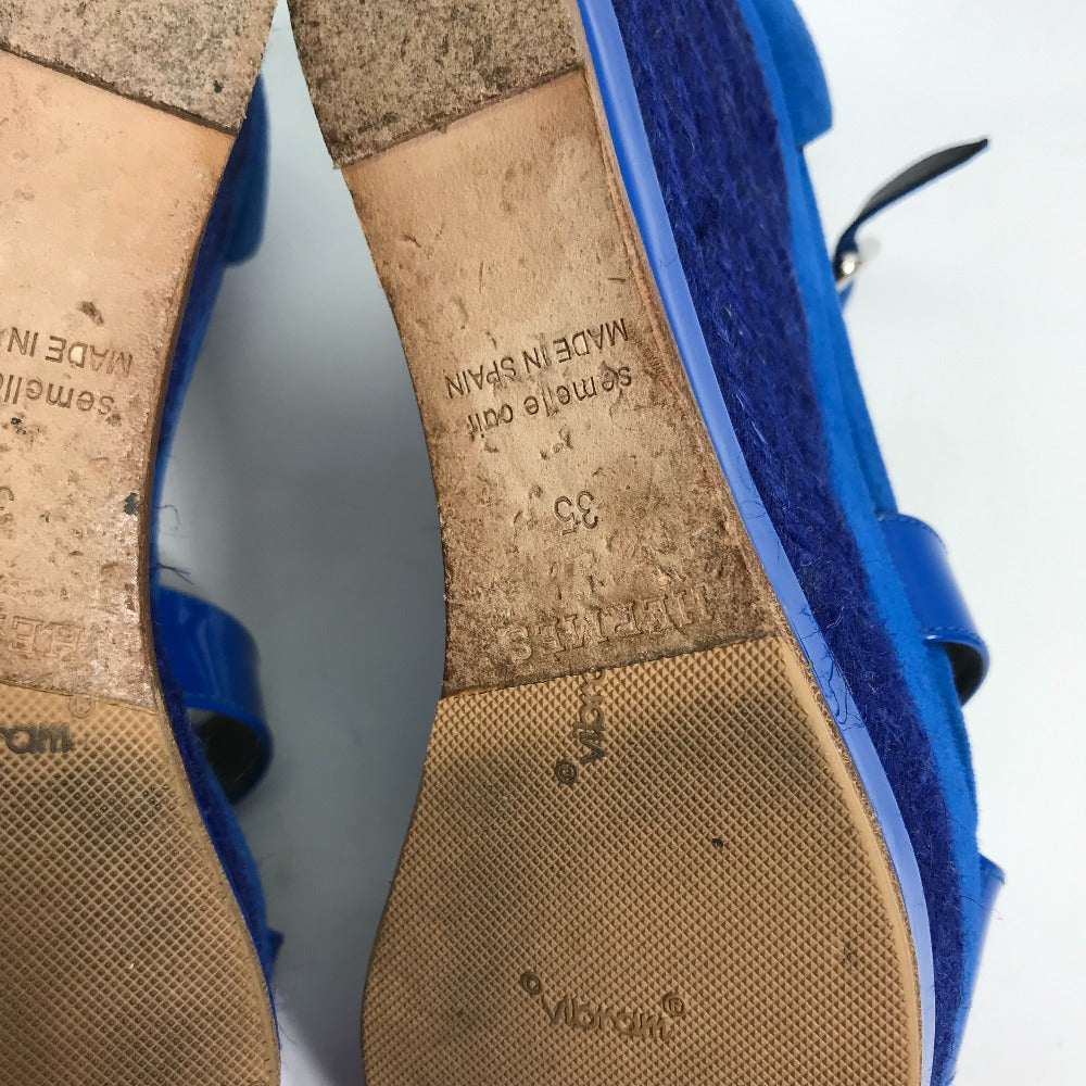 HERMES Sandals Suede, Patent Leather blue heel belt Elda Women 35 Used Authentic