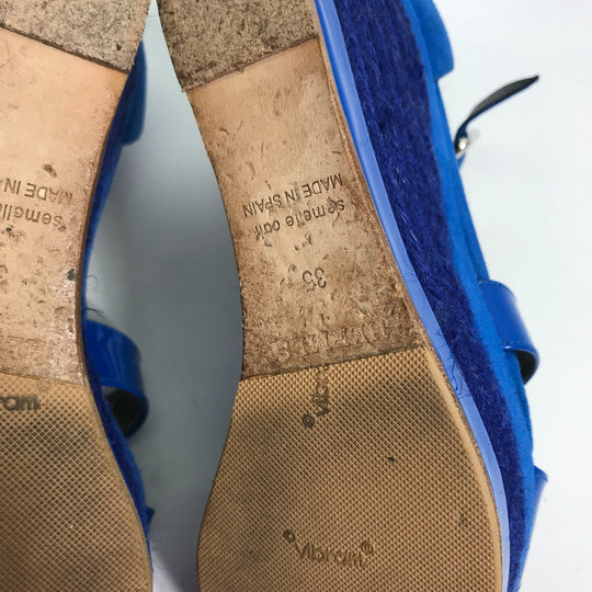 HERMES Sandals Suede, Patent Leather blue heel belt Elda Women 35 Used Authentic