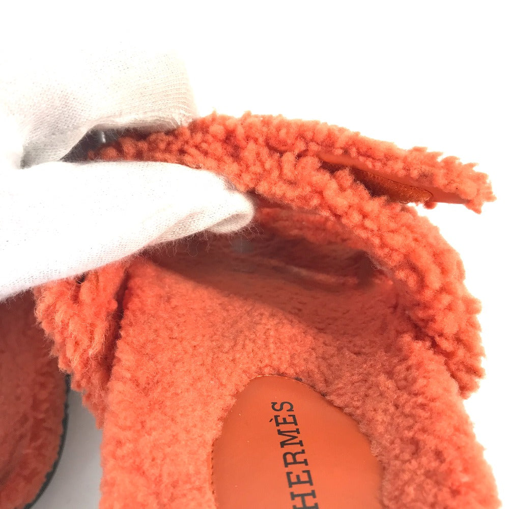 HERMES Sandals Sheepskin, Mouton Orange Fluffy H logo shoes flats Sandals "Chypre" Women 36 Used Authentic