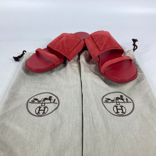 HERMES Sandals Suede, Leather Red CAIA Meador 38 1/2