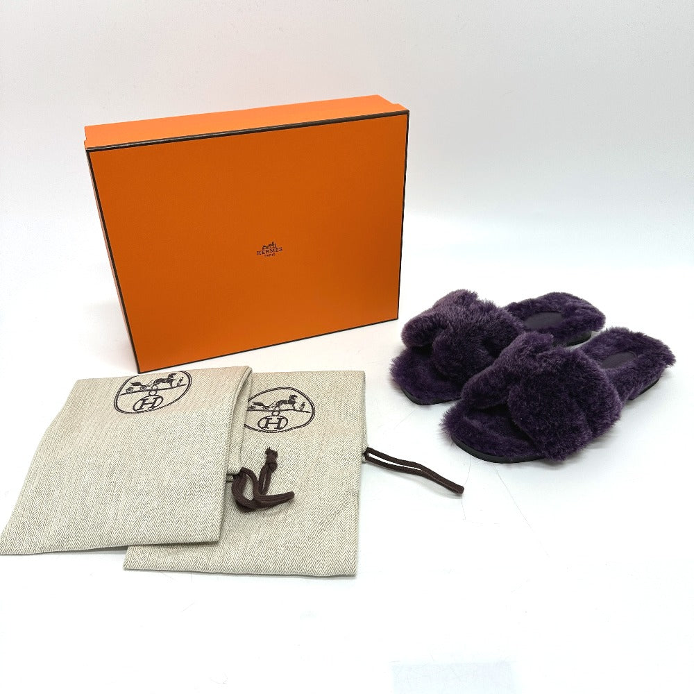 HERMES Sandals Sheepskin purple Oran Sheepskin Women 36 Used Authentic