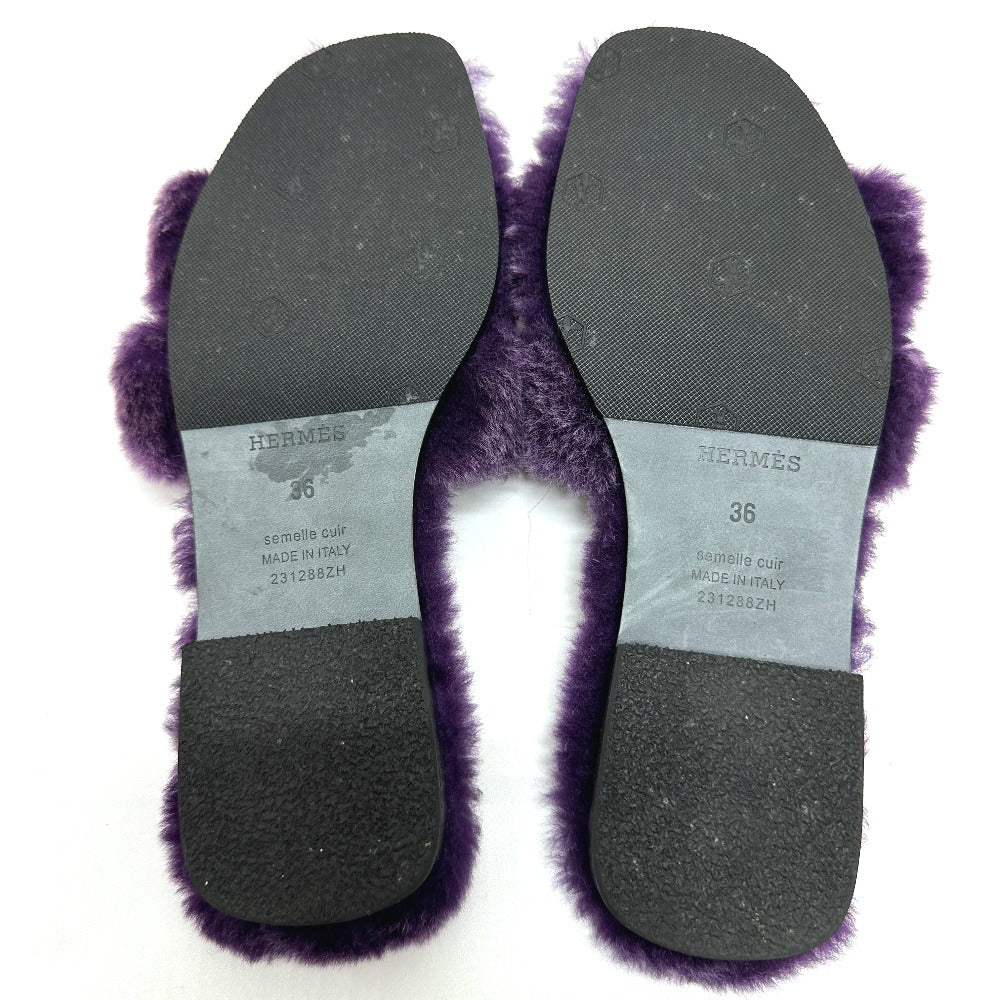 HERMES Sandals Sheepskin purple Oran Sheepskin Women 36 Used Authentic