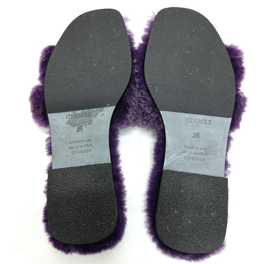 HERMES Sandals Sheepskin purple Oran Sheepskin Women 36 Used Authentic