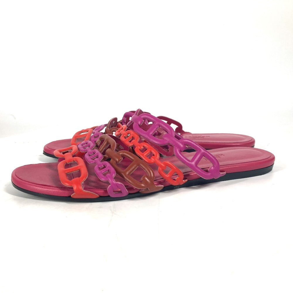HERMES Sandals leather pink Shoes Flat Sandals Thalassa Chene Dunkle Women 36.5 Used Authentic