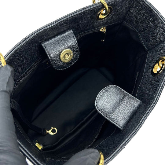 CHANEL Tote Bag Caviar skin black PST ChainTote Bag Women Used Authentic