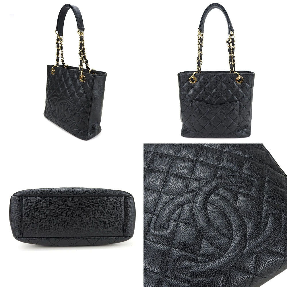 CHANEL Tote Bag Caviar skin black PST ChainTote Bag Women Used Authentic
