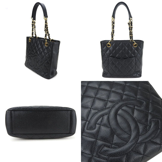 CHANEL Tote Bag Caviar skin black PST ChainTote Bag Women Used Authentic