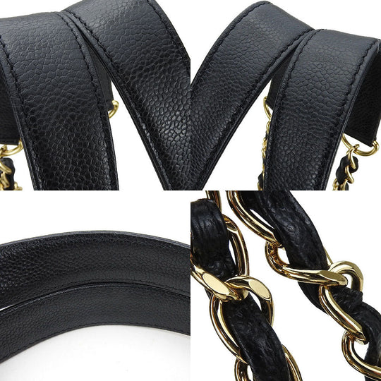 CHANEL Tote Bag Caviar skin black PST ChainTote Bag Women Used Authentic