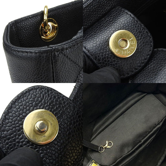 CHANEL Tote Bag Caviar skin black PST ChainTote Bag Women Used Authentic