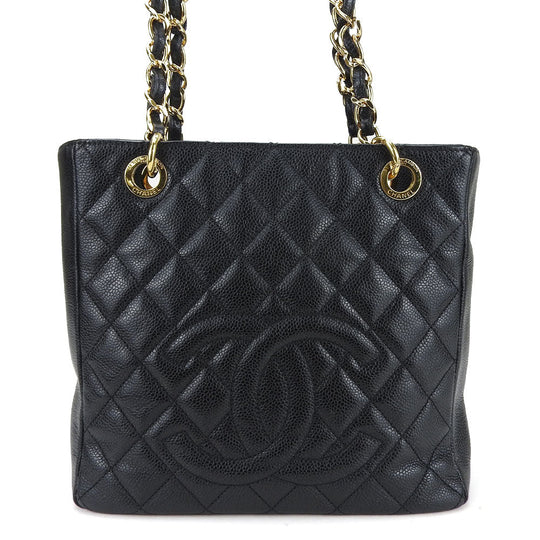 CHANEL Tote Bag Caviar skin black PST ChainTote Bag Women Used Authentic