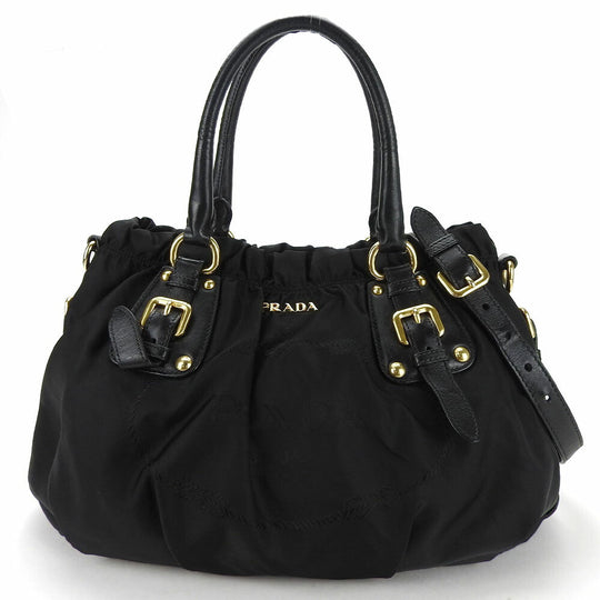 PRADA Handbag Nylon, Leather black Women Used Authentic