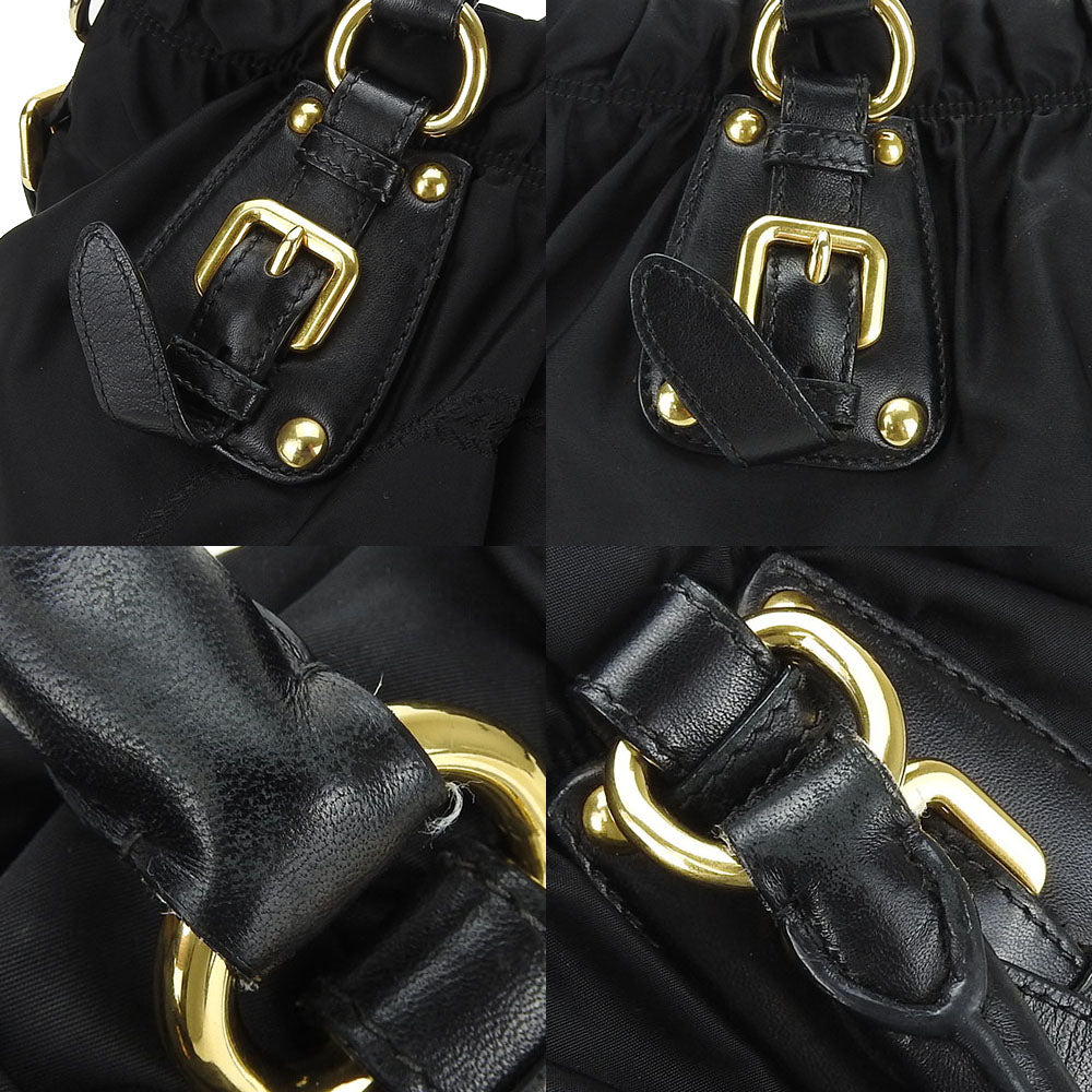PRADA Handbag Nylon, Leather black Women Used Authentic
