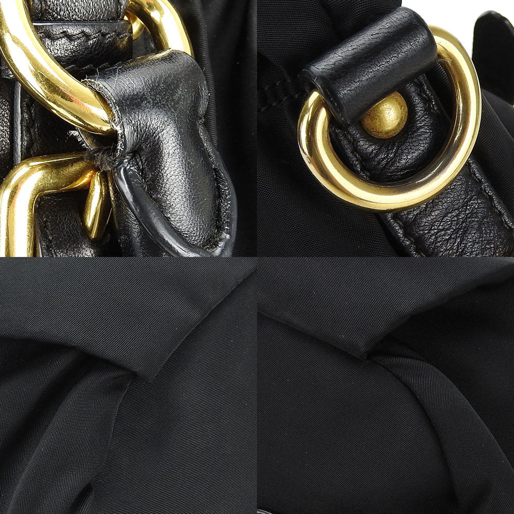 PRADA Handbag Nylon, Leather black Women Used Authentic