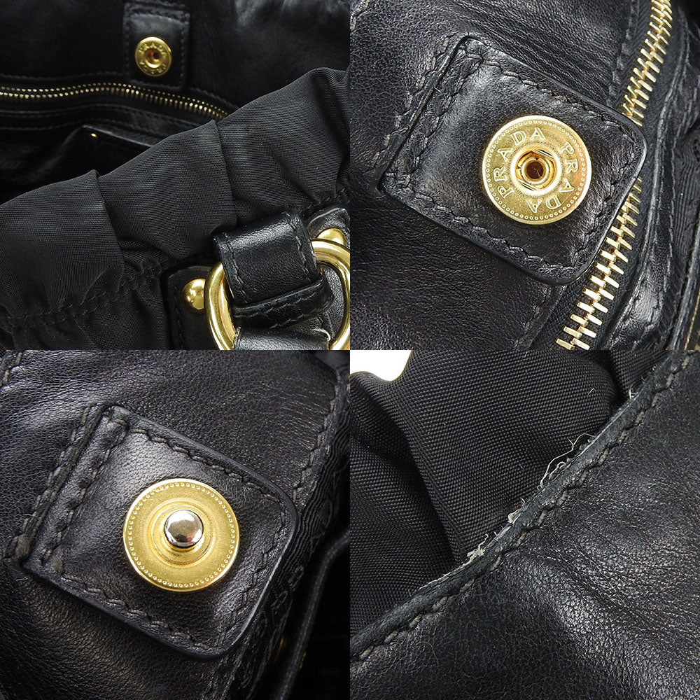 PRADA Handbag Nylon, Leather black Women Used Authentic