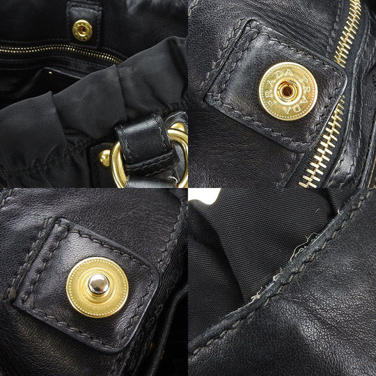 PRADA Handbag Nylon, Leather black Women Used Authentic