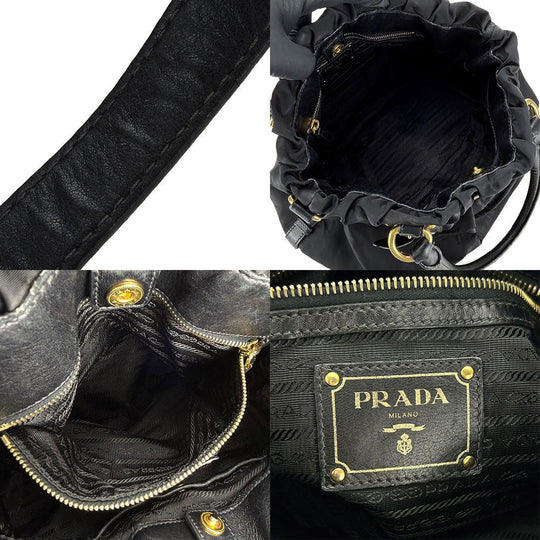 PRADA Handbag Nylon, Leather black Women Used Authentic
