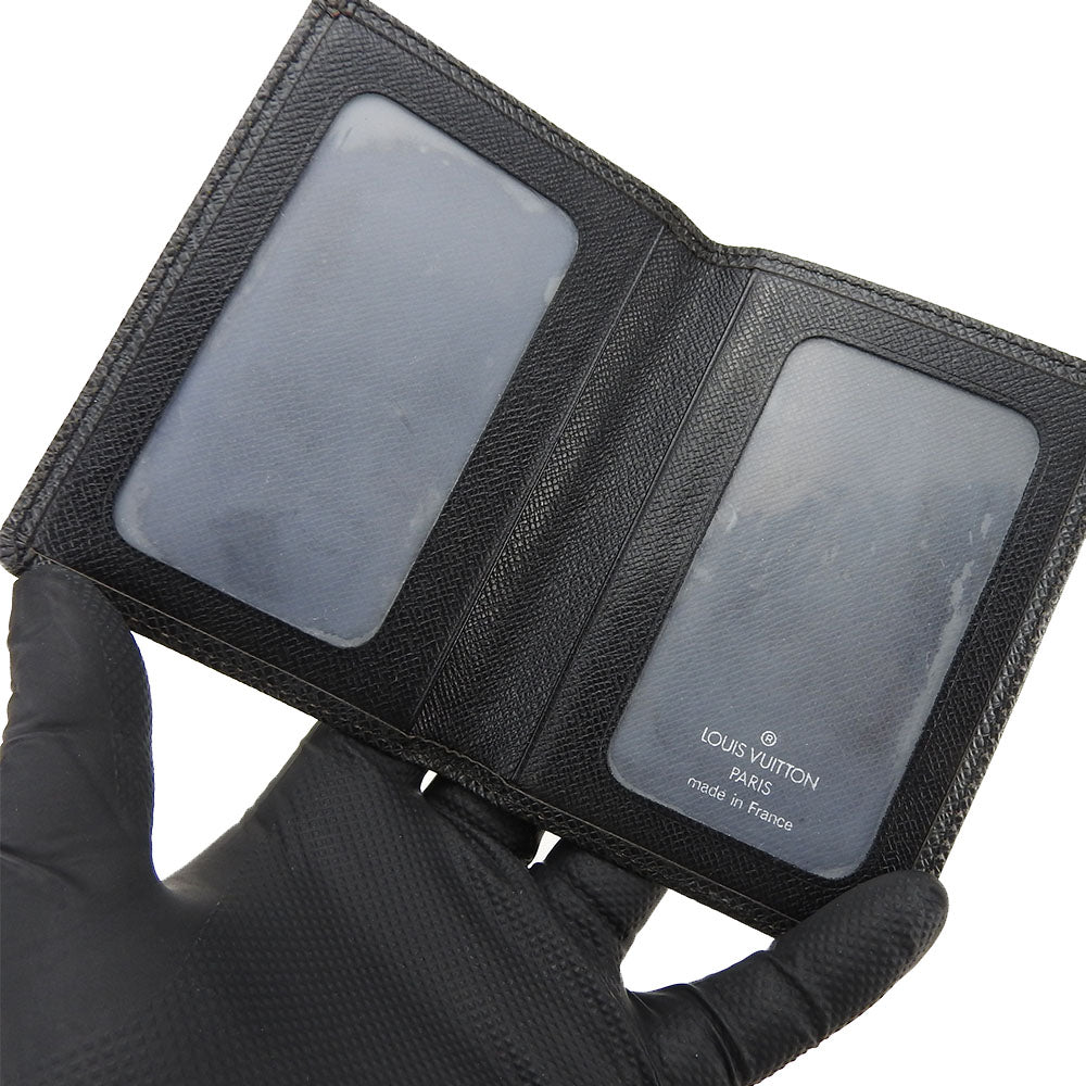 LOUIS VUITTON Card Case Taiga black mens Used Authentic