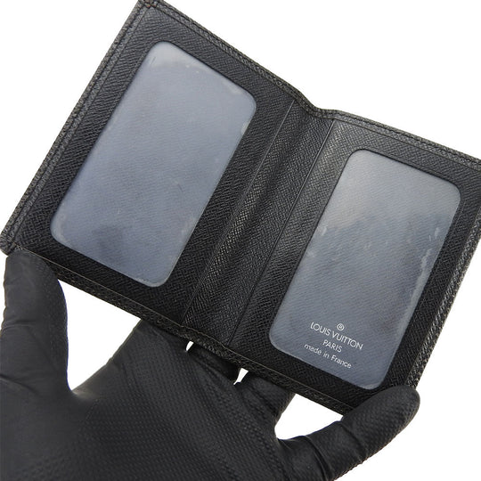 LOUIS VUITTON Card Case Taiga black mens Used Authentic