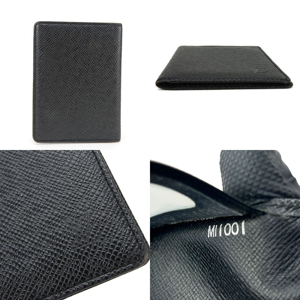 LOUIS VUITTON Card Case Taiga black mens Used Authentic