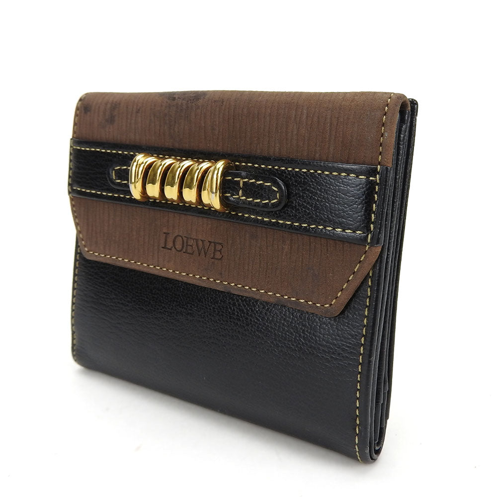 LOEWE Bifold Wallet leather black Velazquez Women Used Authentic