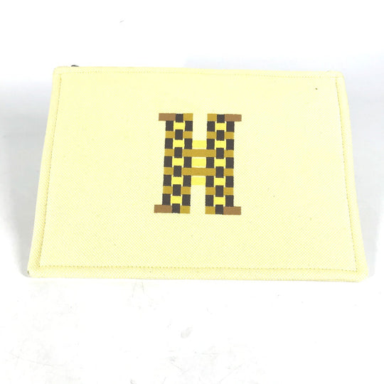 HERMES Pouch canvas yellow Flat pouch, bag, clutch bag Pouch H Tissage H Logo Women Used Authentic