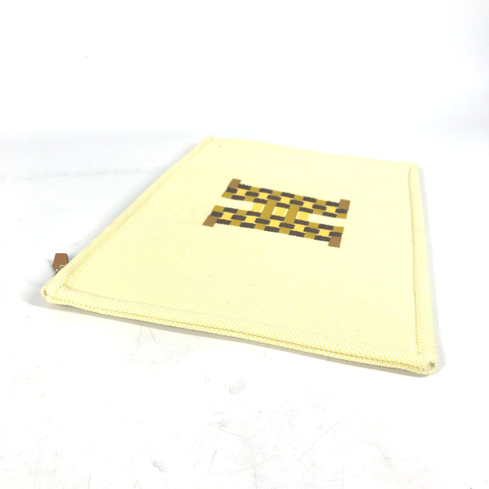 HERMES Pouch canvas yellow Flat pouch, bag, clutch bag Pouch H Tissage H Logo Women Used Authentic