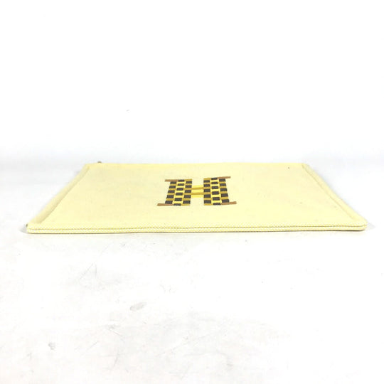 HERMES Pouch canvas yellow Flat pouch, bag, clutch bag Pouch H Tissage H Logo Women Used Authentic
