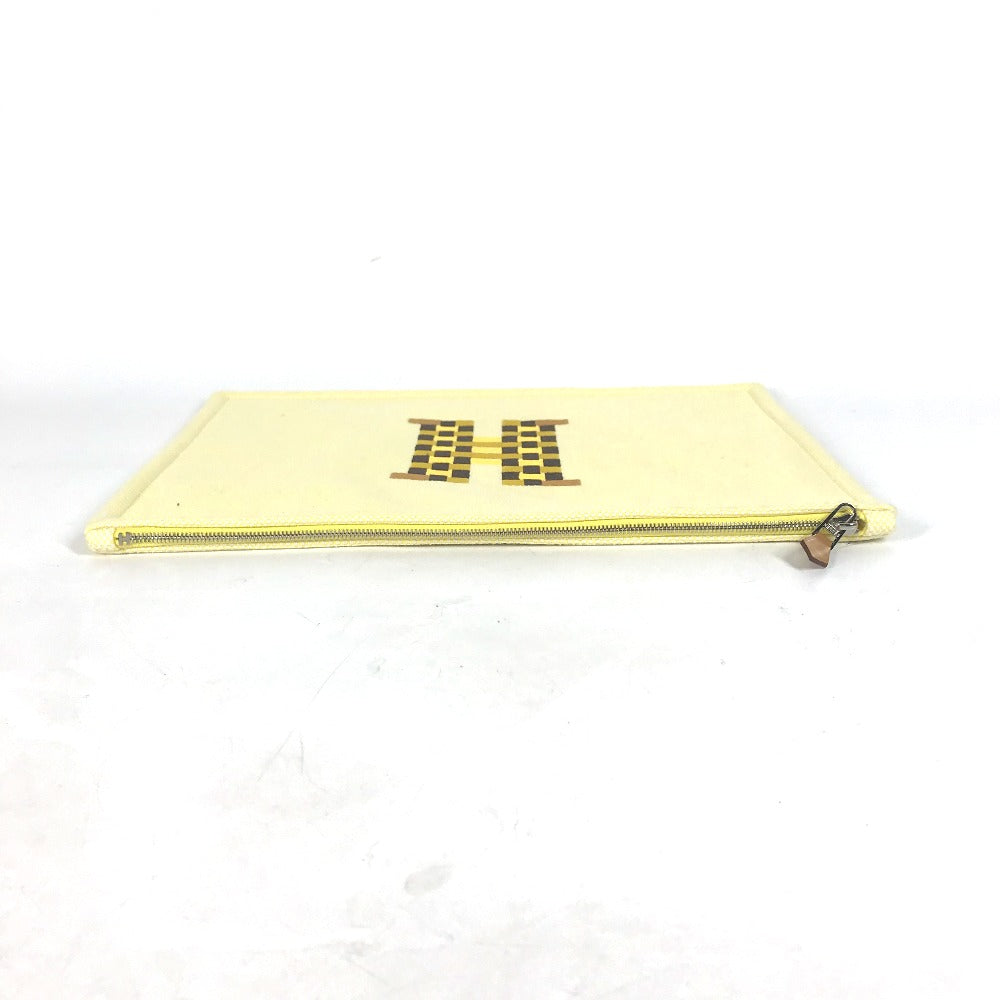 HERMES Pouch canvas yellow Flat pouch, bag, clutch bag Pouch H Tissage H Logo Women Used Authentic