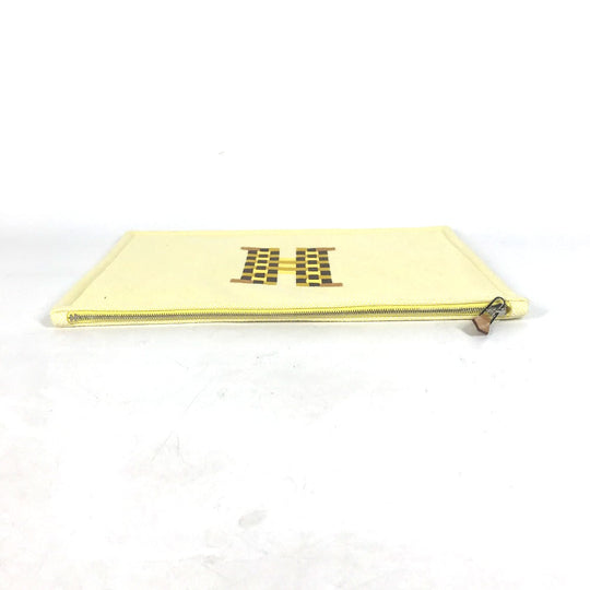 HERMES Pouch canvas yellow Flat pouch, bag, clutch bag Pouch H Tissage H Logo Women Used Authentic