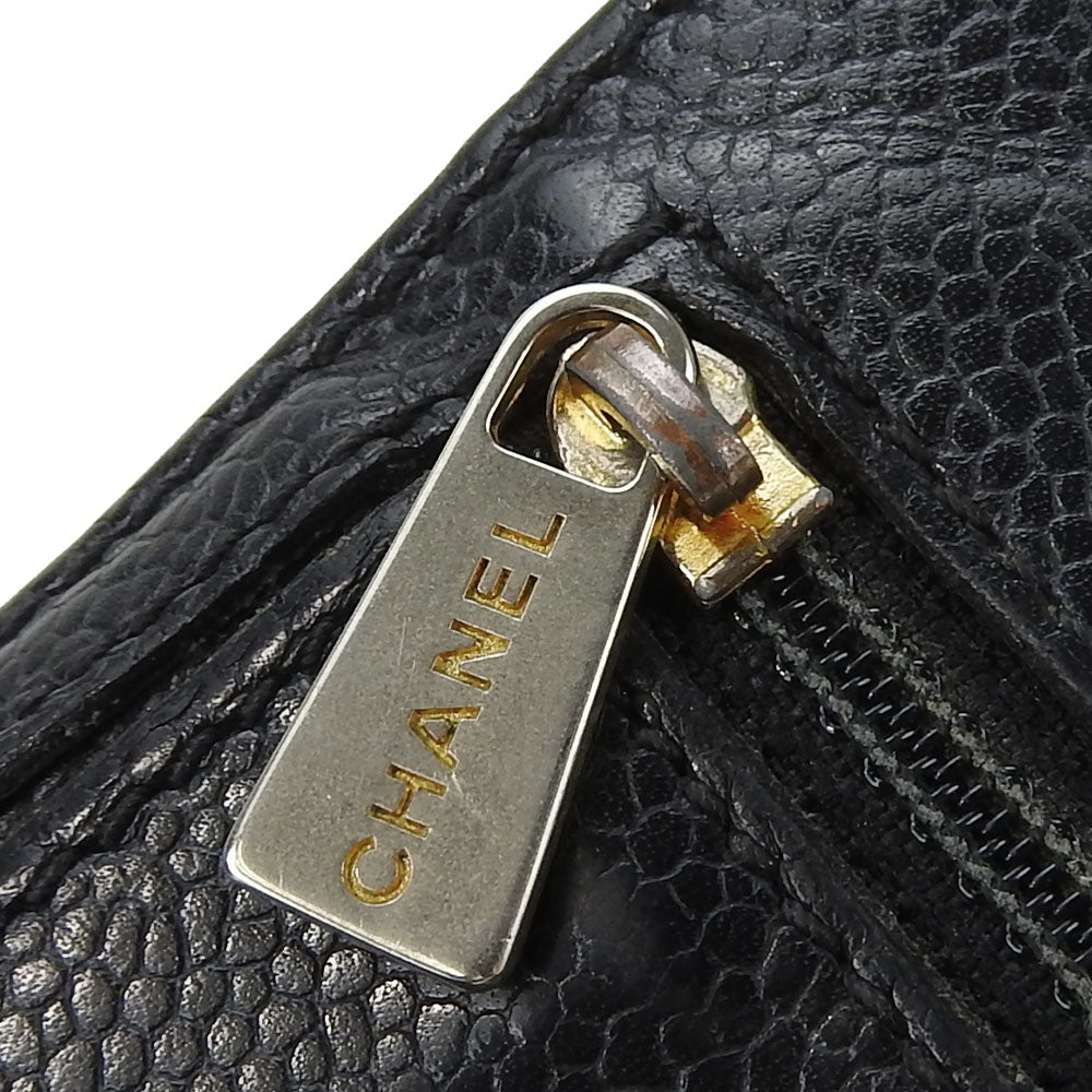 CHANEL Tri-fold wallet Caviar skin black Women Used Authentic