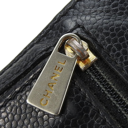 CHANEL Tri-fold wallet Caviar skin black Women Used Authentic