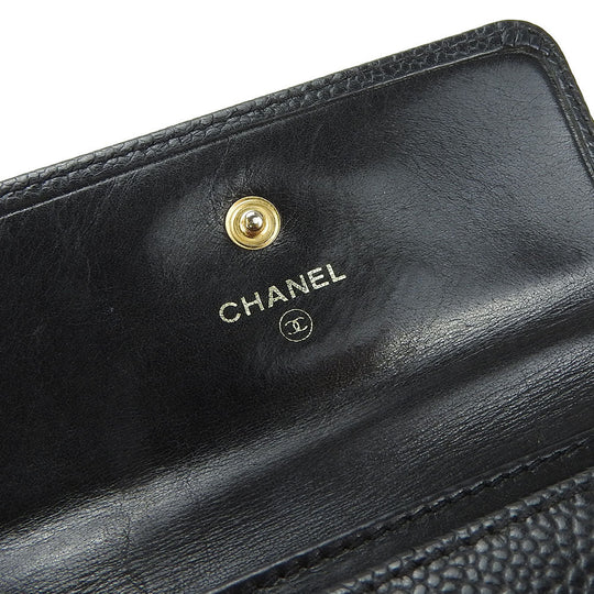 CHANEL Tri-fold wallet Caviar skin black Women Used Authentic