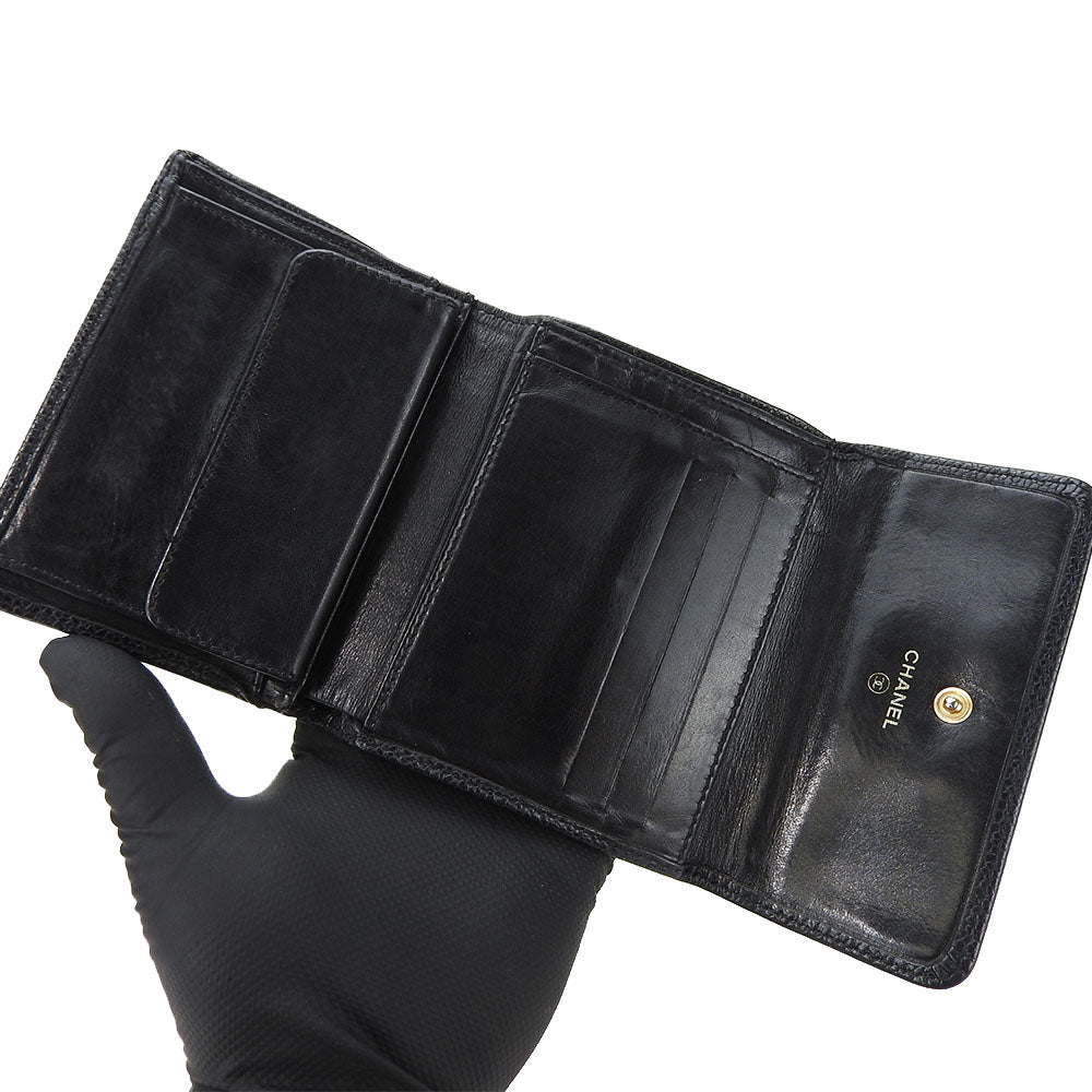 CHANEL Tri-fold wallet Caviar skin black Women Used Authentic