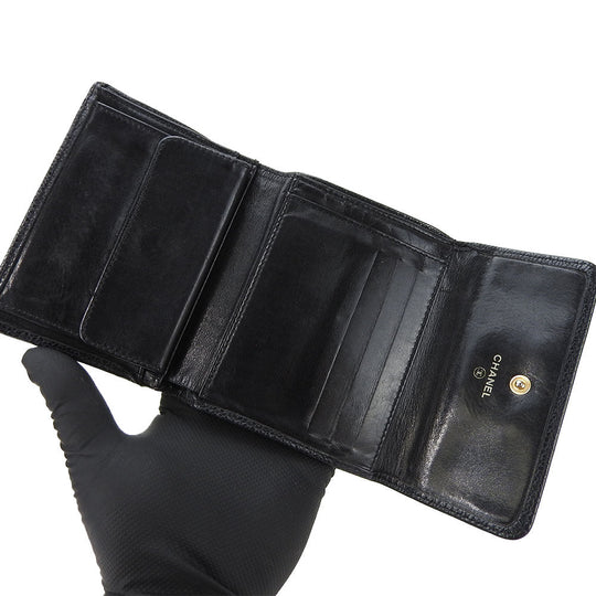 CHANEL Tri-fold wallet Caviar skin black Women Used Authentic