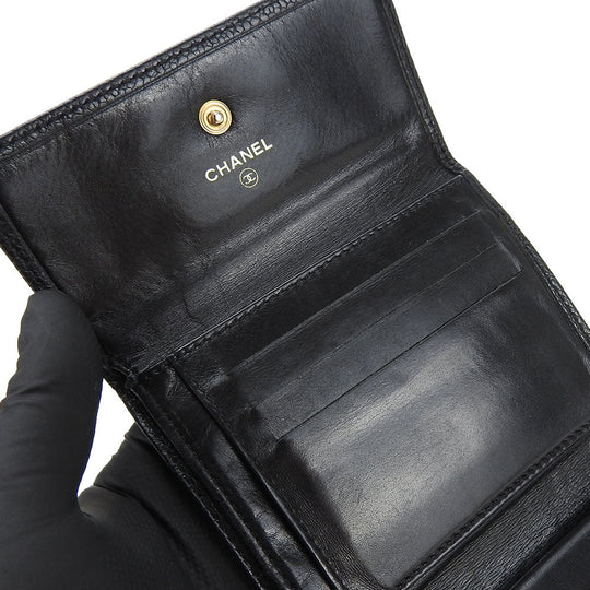 CHANEL Tri-fold wallet Caviar skin black Women Used Authentic