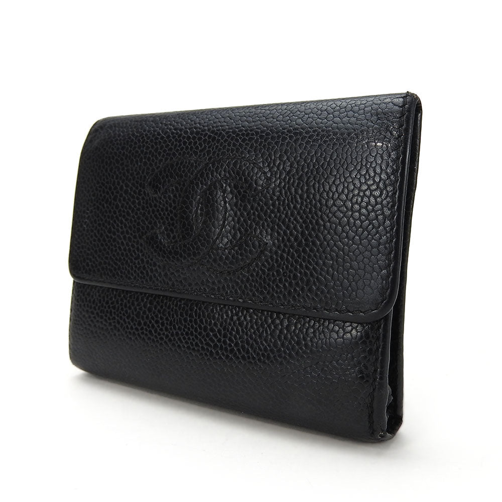 CHANEL Tri-fold wallet Caviar skin black Women Used Authentic