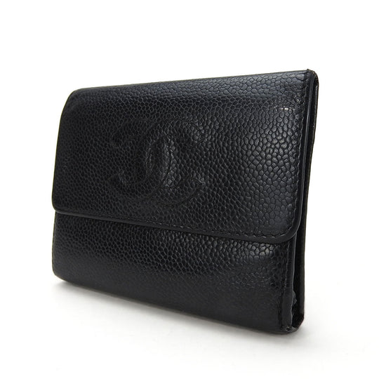 CHANEL Tri-fold wallet Caviar skin black Women Used Authentic