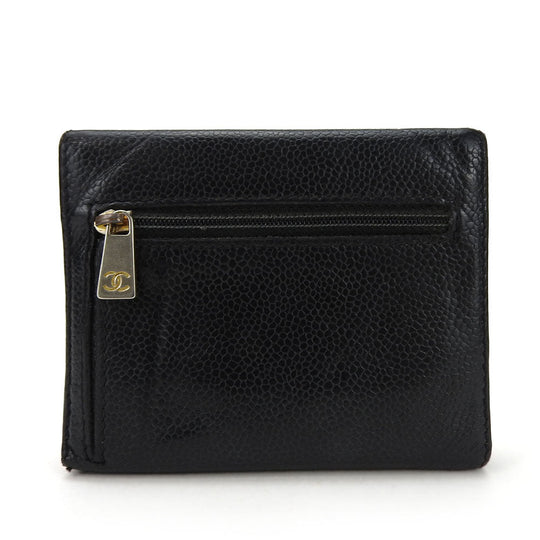 CHANEL Tri-fold wallet Caviar skin black Women Used Authentic