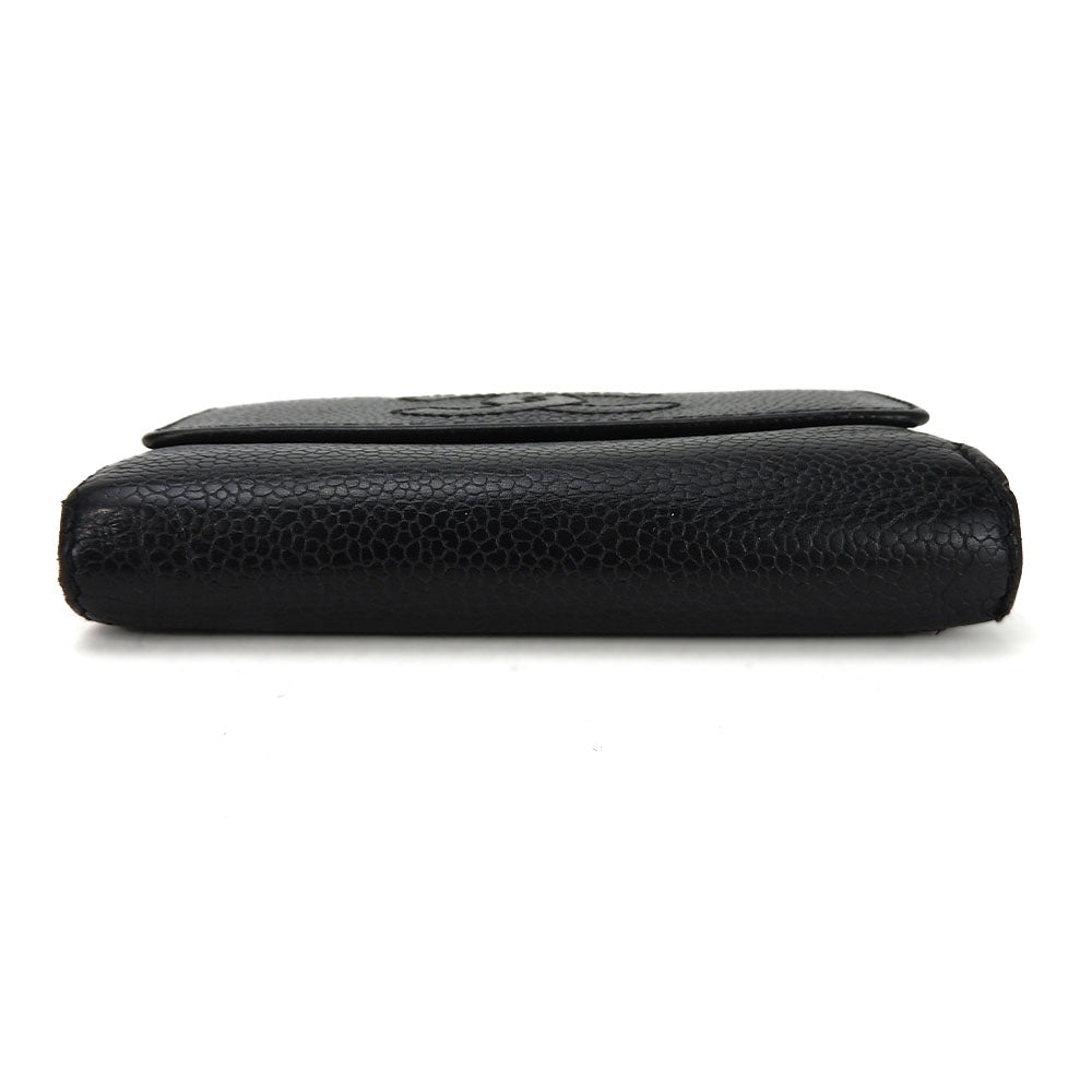 CHANEL Tri-fold wallet Caviar skin black Women Used Authentic