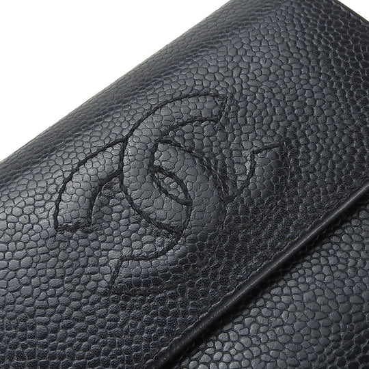 CHANEL Tri-fold wallet Caviar skin black Women Used Authentic