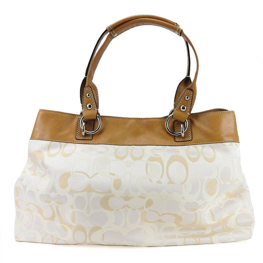 COACH Tote Bag F15122 Canvas, Leather beige Signature Women Used Authentic