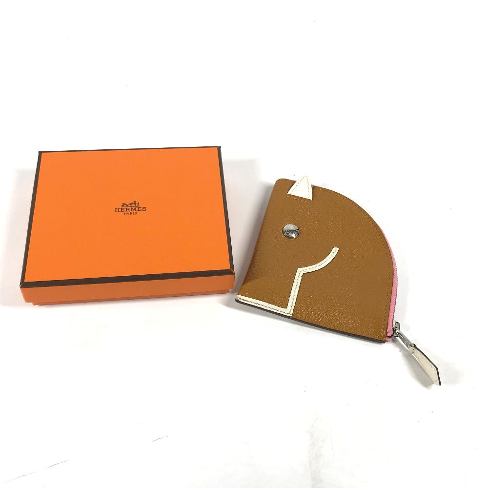 HERMES Coin case leather Brown Paddock Horse Cheval Women Secondhand Authentic