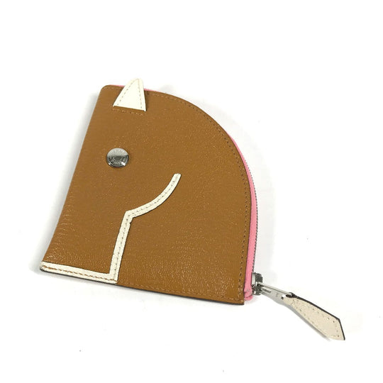 HERMES Coin case leather Brown Paddock Horse Cheval Women Secondhand Authentic