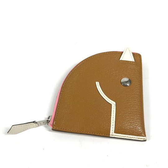HERMES Coin case leather Brown Paddock Horse Cheval Women Secondhand Authentic