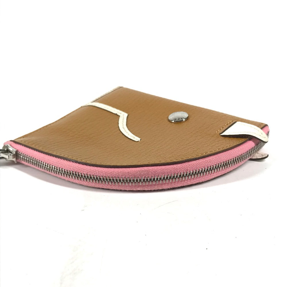 HERMES Coin case leather Brown Paddock Horse Cheval Women Secondhand Authentic