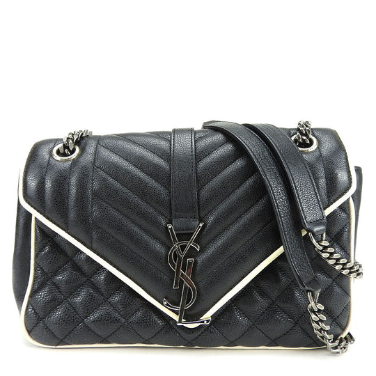 SAINT LAURENT Shoulder Bag leather black Envelope Satchel Women Used Authentic