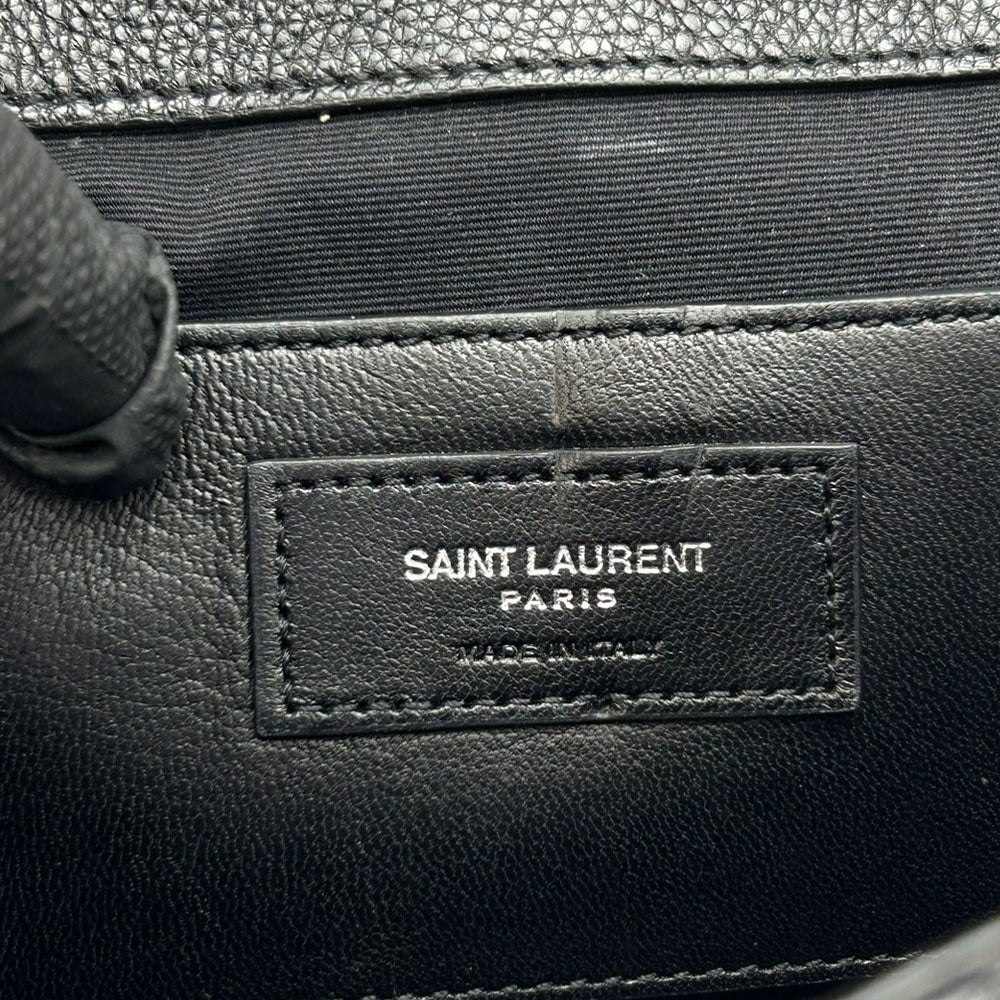 SAINT LAURENT Shoulder Bag leather black Envelope Satchel Women Used Authentic