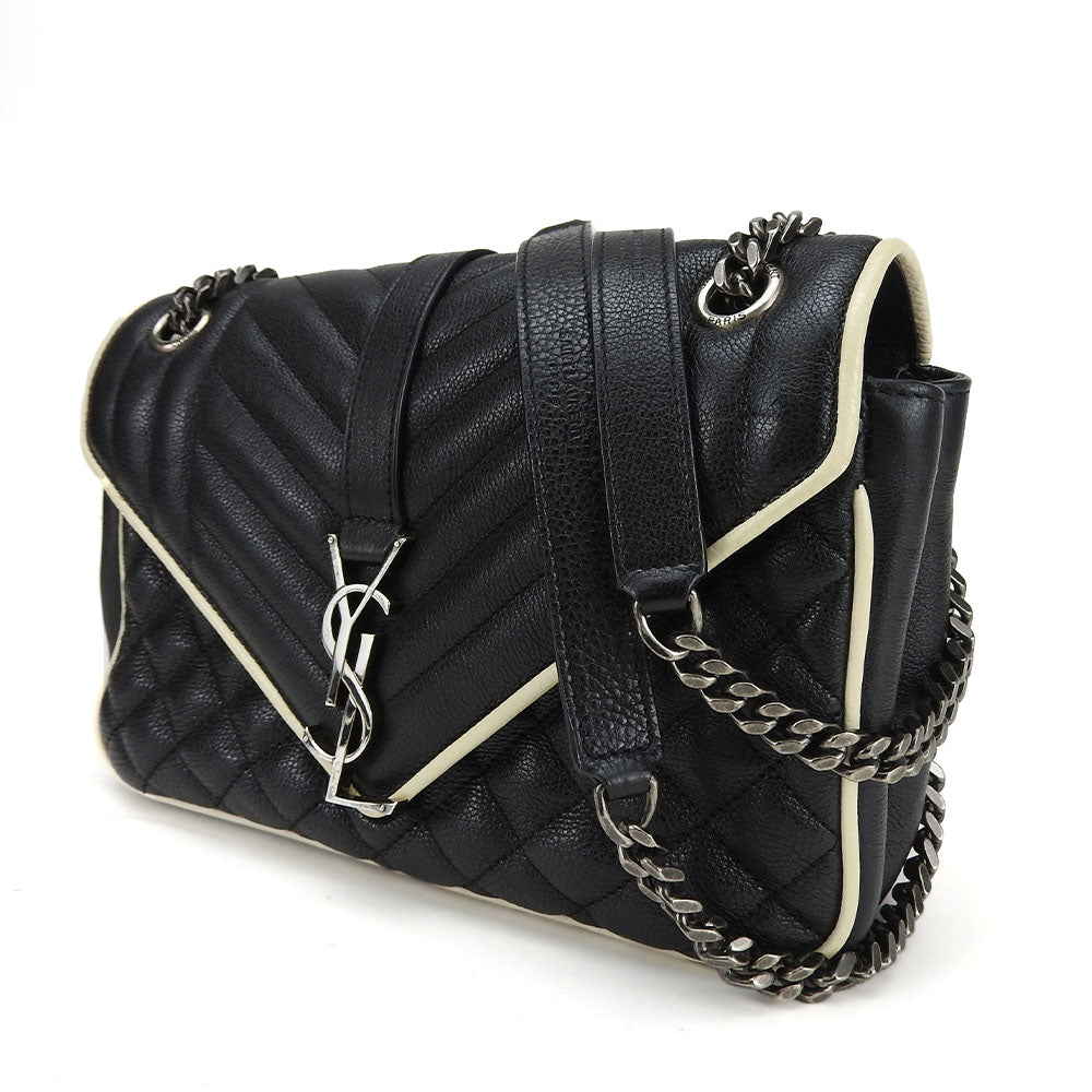 SAINT LAURENT Shoulder Bag leather black Envelope Satchel Women Used Authentic