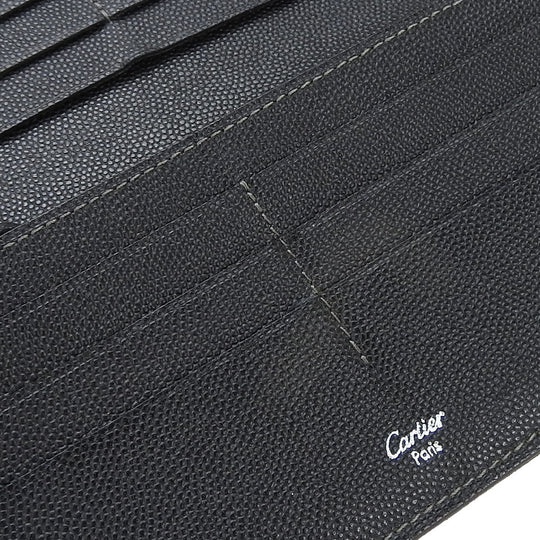 CARTIER Long Wallet Purse leather black Santos Do mens Used Authentic
