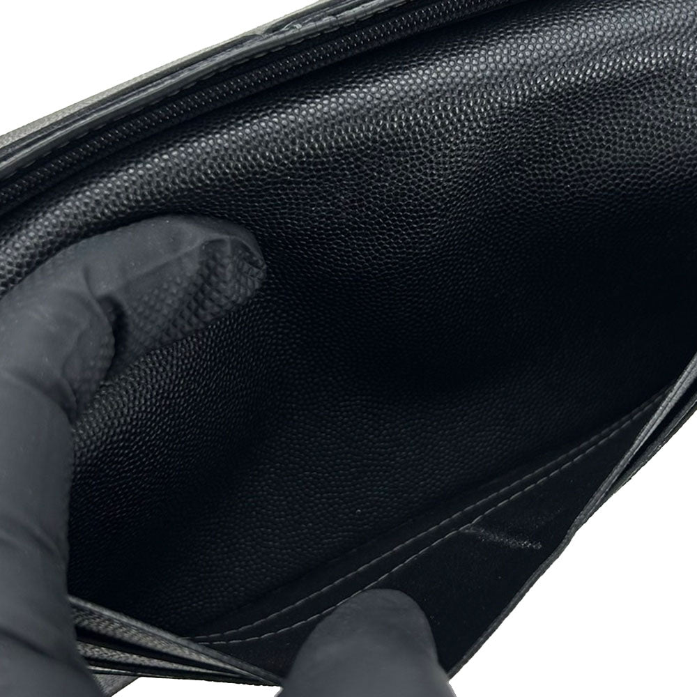 CARTIER Long Wallet Purse leather black Santos Do mens Used Authentic